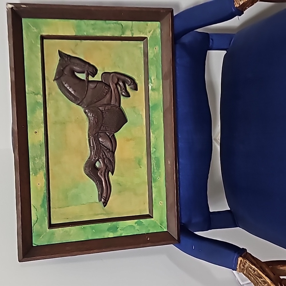 Vintage framed wood carved horse wood frame